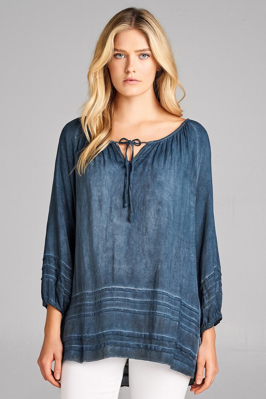 Black Swan Sheer Denim Acid Wash Blue Tunic Peasant Blouse Sz 8 Flowy Boho